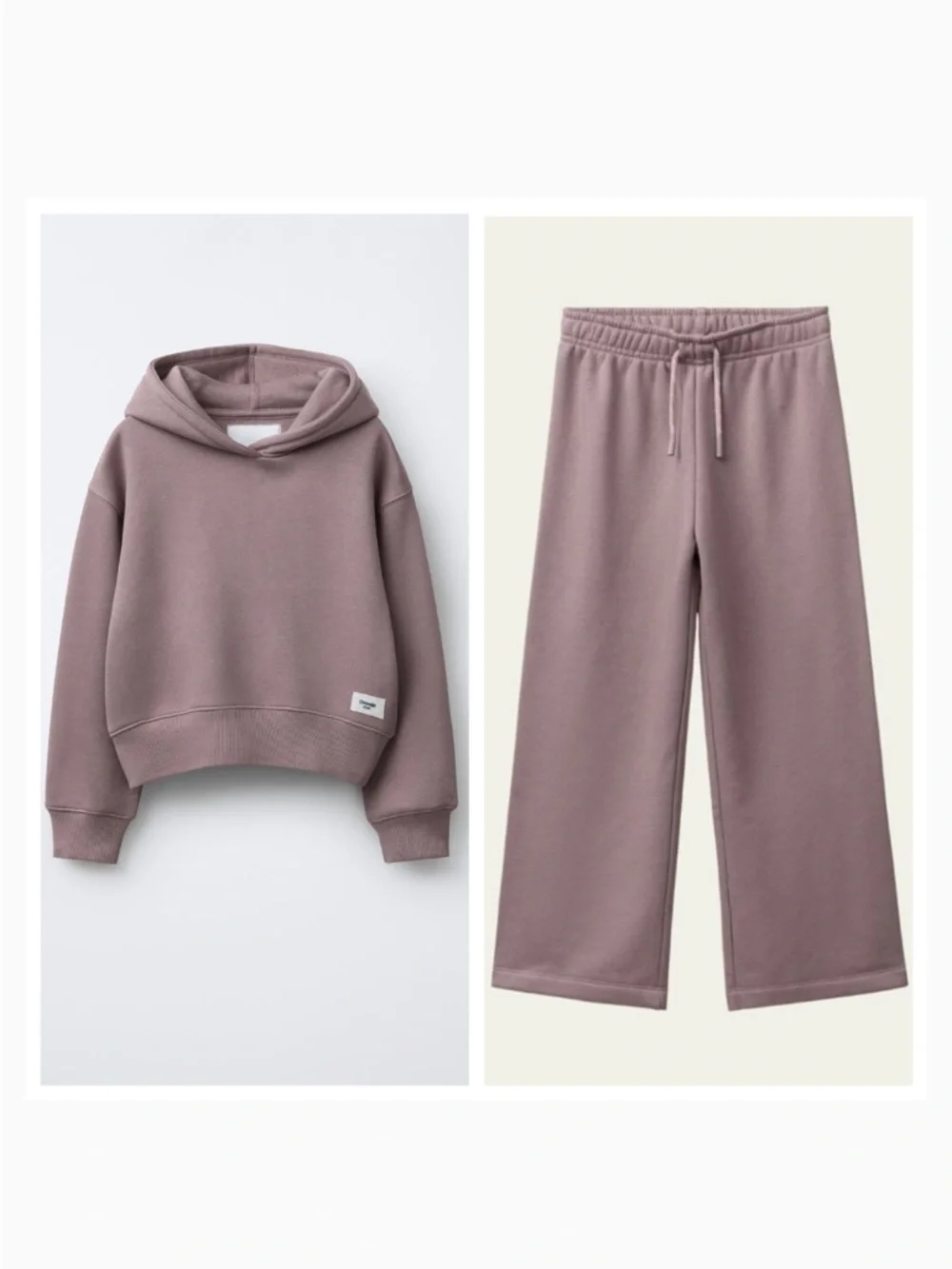 NWT Zara Kids / Hoodie And Wide Leg Fleece Sweatpants - Mauve/ Dustv Pink
